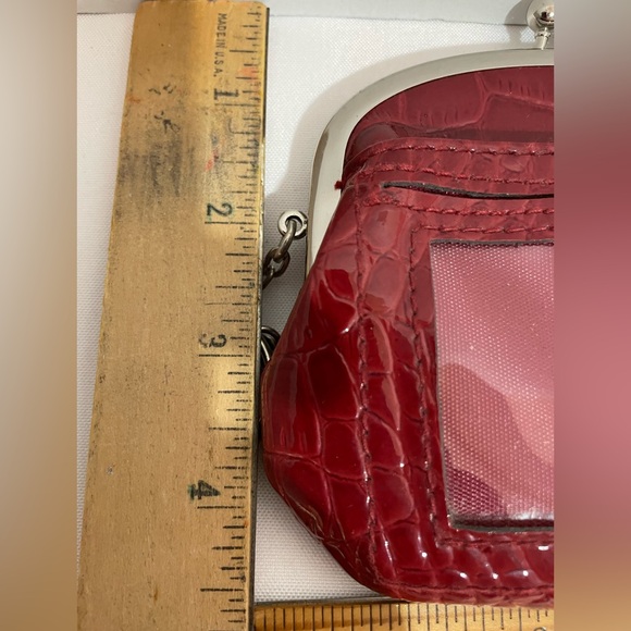 Liz‎ Claiborne Red Silver Textured Coin Change Purse Wallet keyring ID holder - Picture 5 of 5